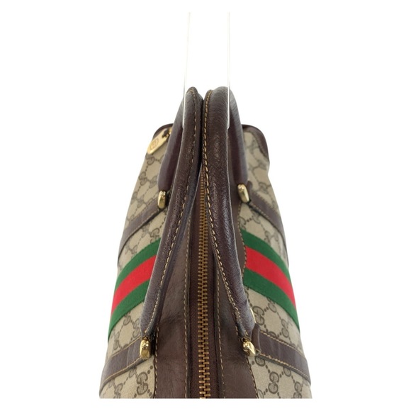 GUCCI Sherry Line GG Supreme Canvas Leather Handbag Boston Bag Brown Beige Gold - Picture 7 of 10